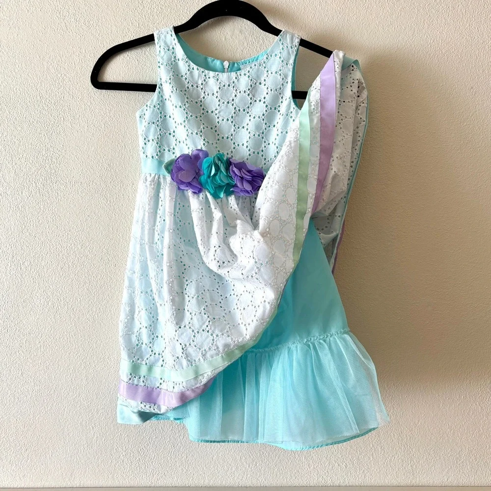 Sweet Heart Rose Girls 5 Blue White Eyelet Floral Ribbon Easter‎ Party Dress